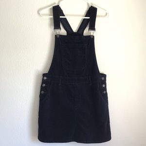 F21 navy suede overall/pinafore dress